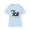 Light blue graphic T-shirt with cartoon rider and "Keep On Truckin'" text on front