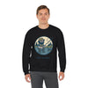 Black crewneck sweatshirt with fishing character graphic and 'Life is dead.'