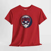 Red Boston Red Sox T-shirt with circular skull team logo graphic