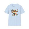 Light blue crewneck t-shirt with running bear holding pickleball paddle and 'Life is dead.'