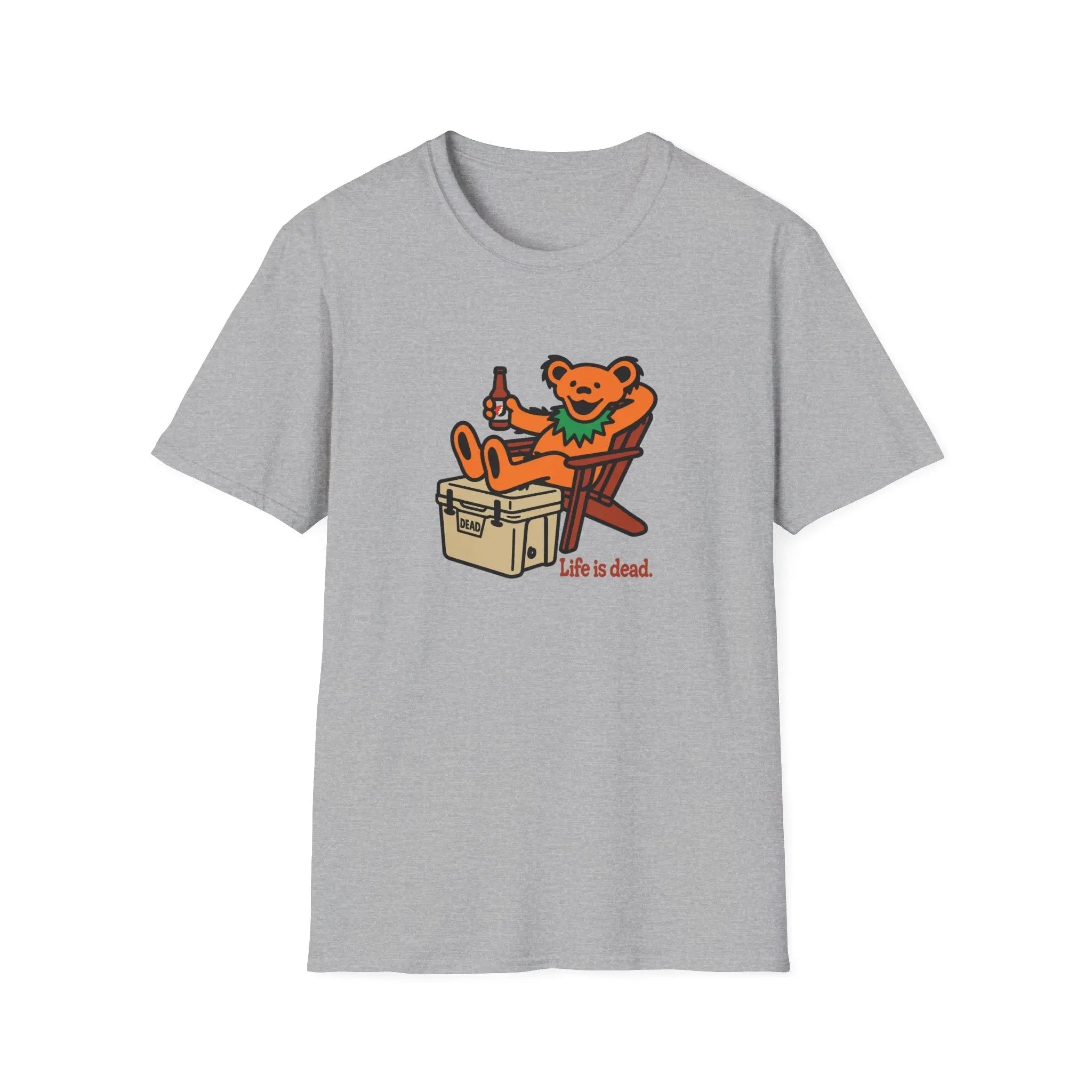 Heather gray T-shirt with cartoon bear graphic and 