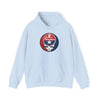 Light blue hoodie with front pouch pocket and circular Philadelphia team logo