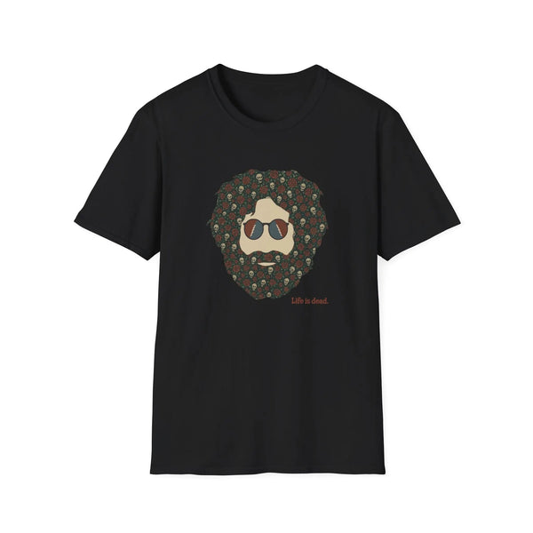 Black crewneck T-shirt with bearded skull graphic front print