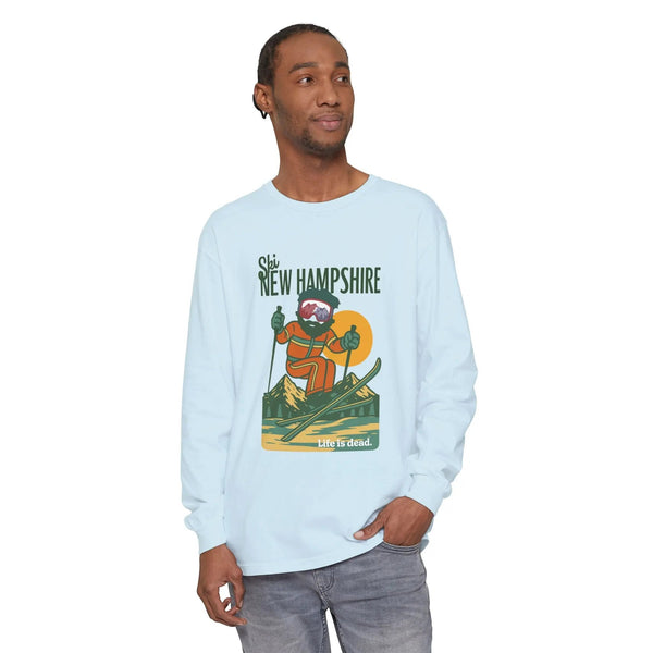 Light blue long-sleeve T-shirt with chest graphic print