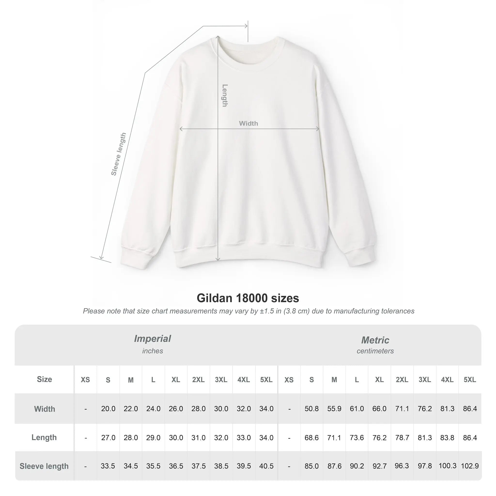 White crewneck sweatshirt flat lay with front ski graphic