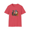 Red crew-neck graphic T-shirt with front cartoon character print
