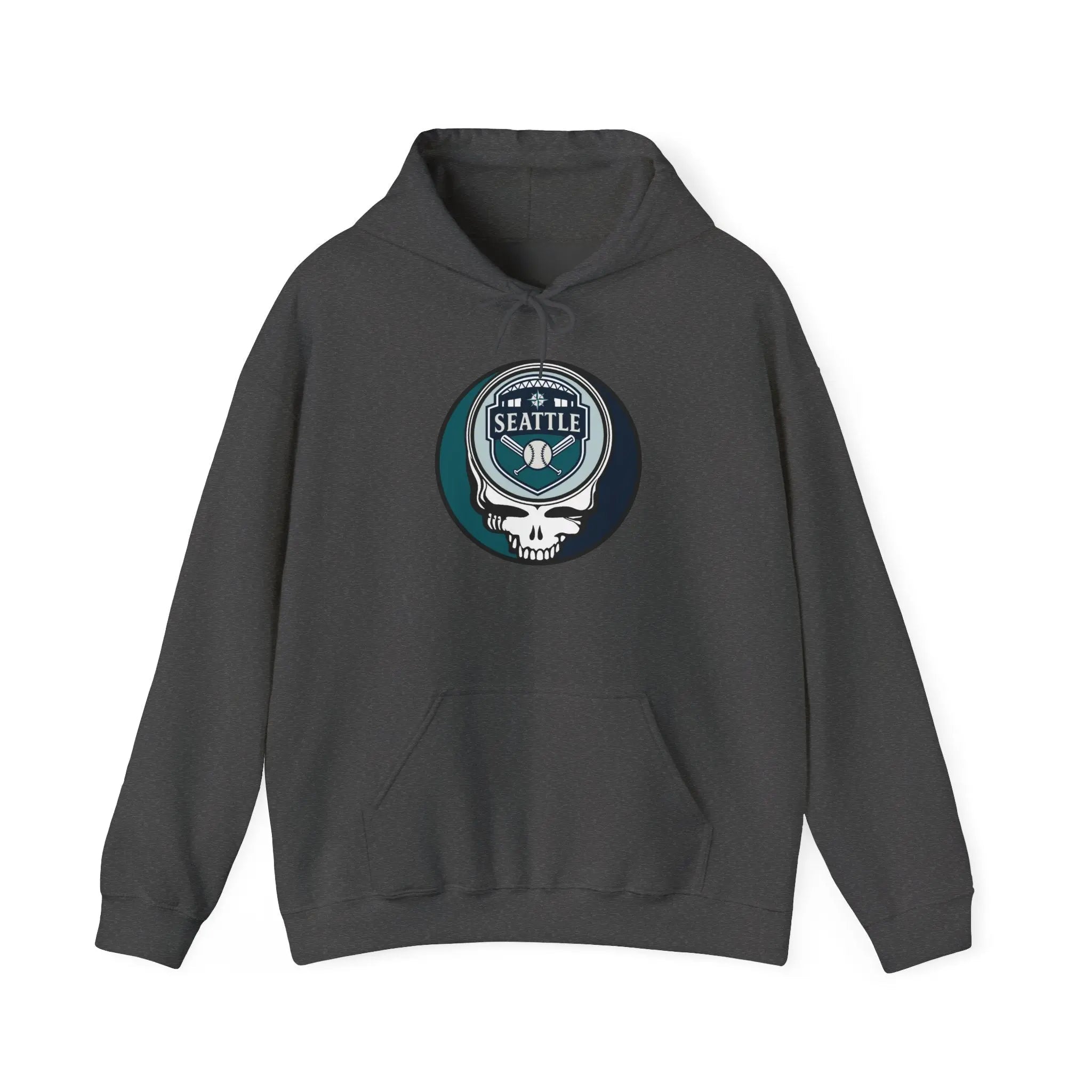 Mariners pullover hoodie in dark gray with Seattle logo graphic on the chest
