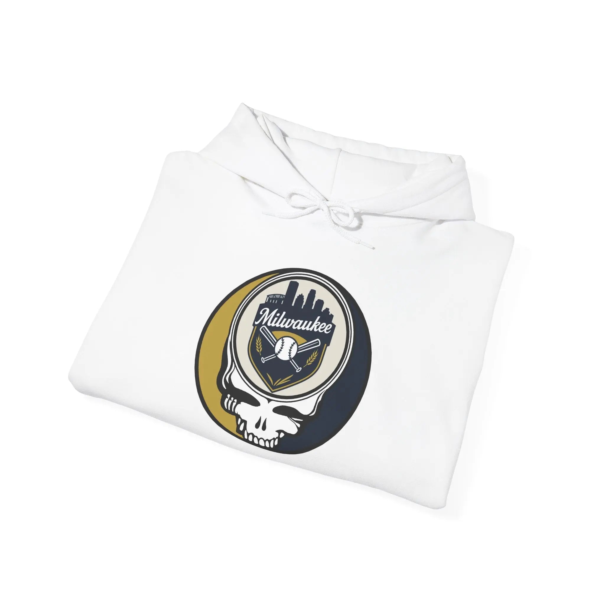White Milwaukee Brewers logo hoodie with circular front graphic and drawstring hood