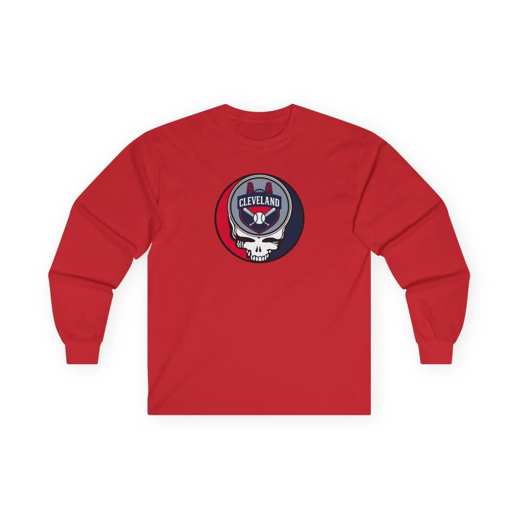 Red Cleveland Guardians long-sleeve T-shirt with round Stealie skull chest logo print