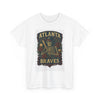 White short-sleeve T-shirt with Atlanta Braves skeleton shield graphic front