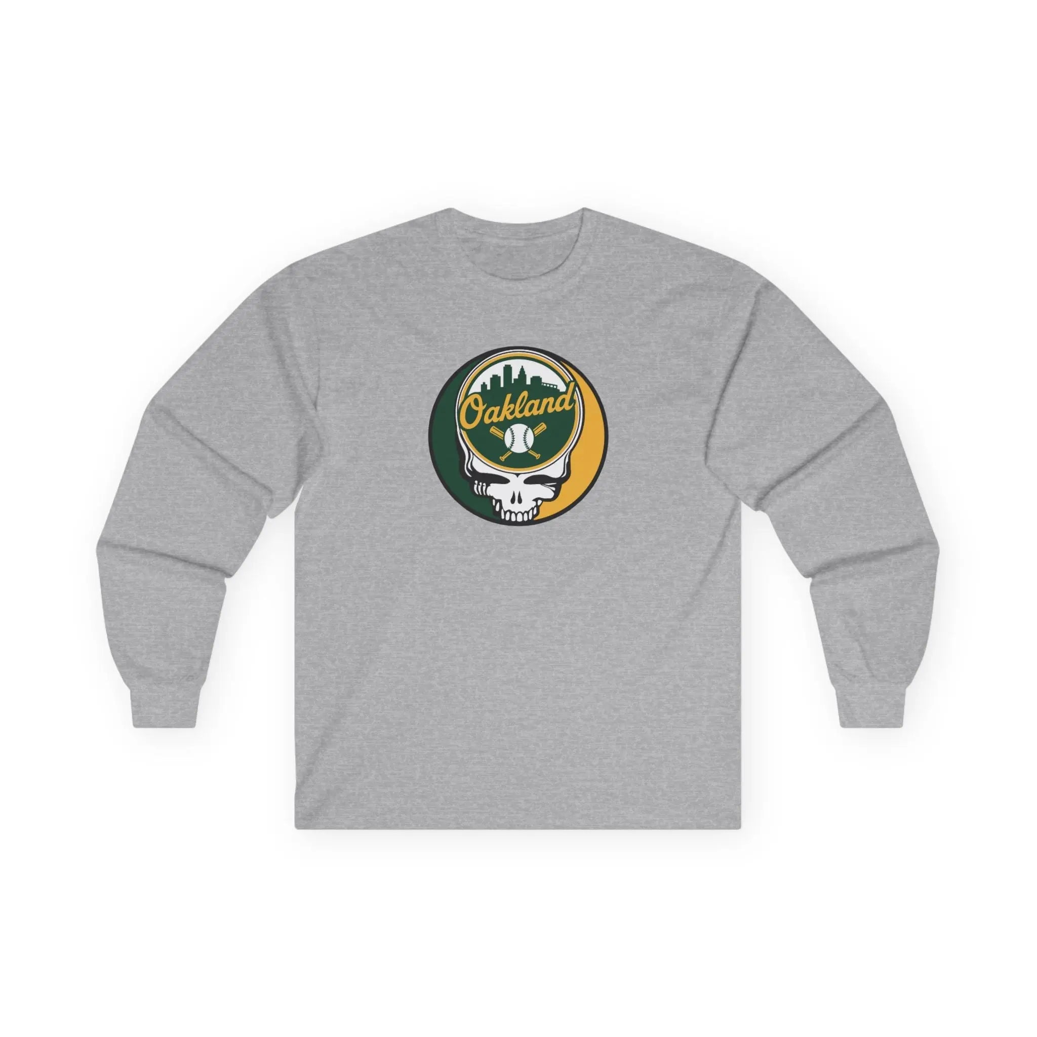 Sport grey long sleeve T-shirt with Oakland circular skull logo on chest