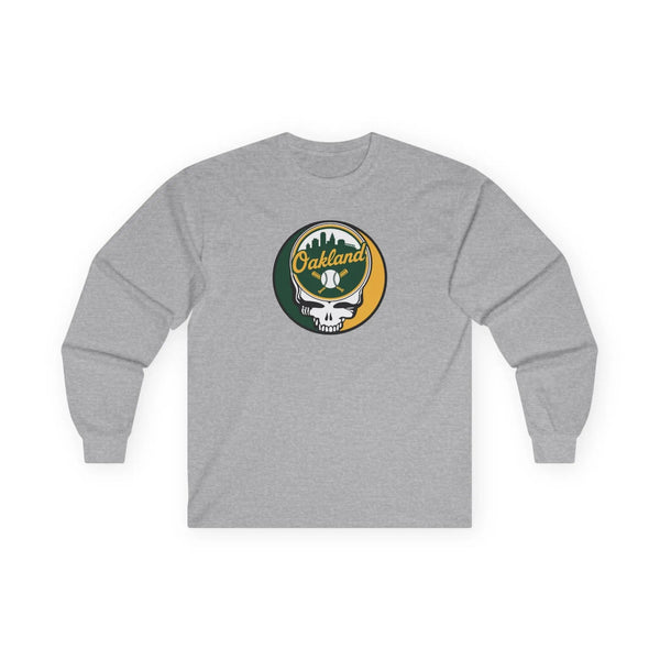 Sport grey long sleeve T-shirt with Oakland circular skull logo on chest