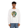 White crewneck sweatshirt with leprechaun Irish graphic front