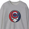 Sport grey crewneck sweatshirt with circular Chicago graphic skull logo on chest