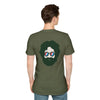 Military green two-sided graphic T-shirt with centered back portrait and blue glasses