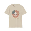Sand crewneck T-shirt with patriotic bearded skull graphic, "Life is dead"