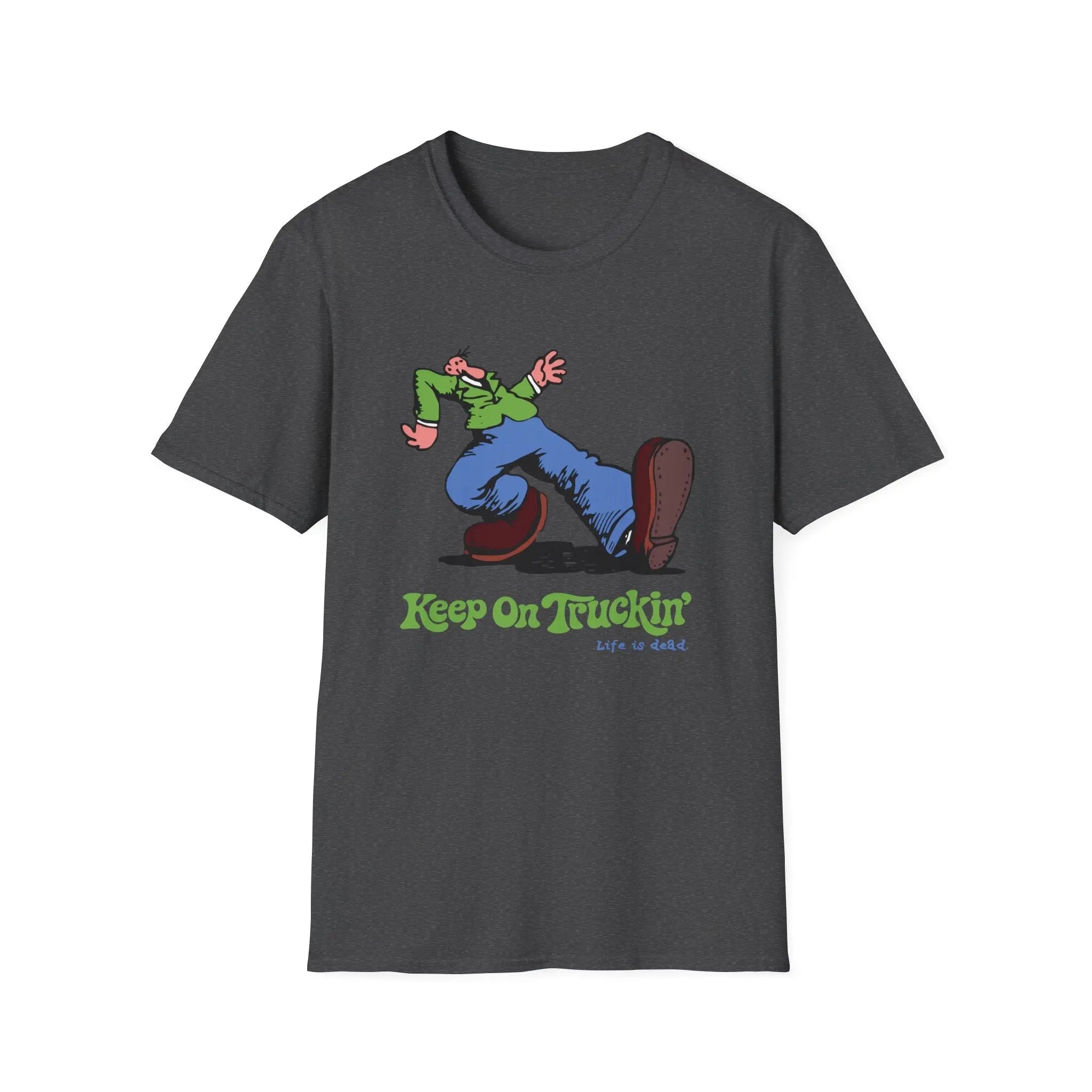 Charcoal graphic T-shirt with cartoon rider and 