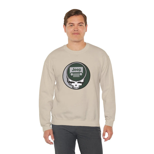 Sand crewneck sweatshirt with Jeep logo front graphic