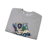 Sport grey crewneck sweatshirt with front cartoon vehicle graphic print
