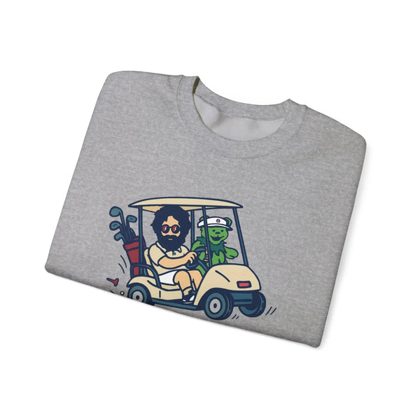 Sport grey crewneck sweatshirt with front cartoon vehicle graphic print