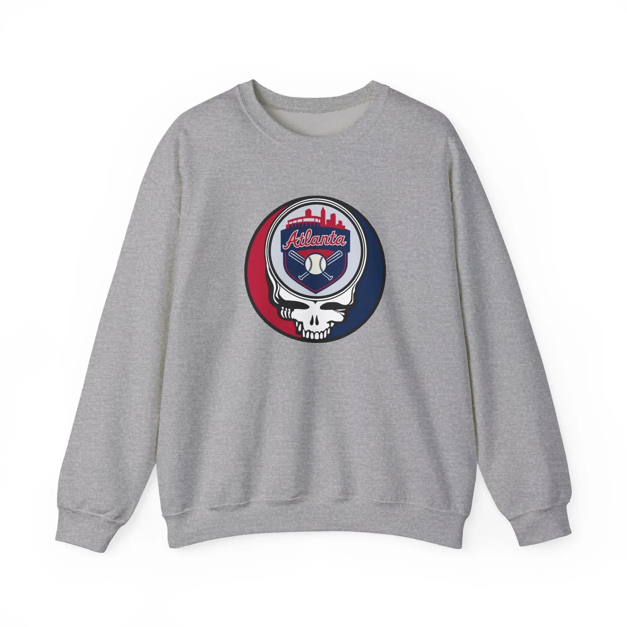 Sport gray crewneck sweatshirt with circular Atlanta logo skull graphic