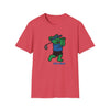 Heather red graphic T-shirt with cartoon bear golfing and 'Life is dead.' print