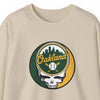 Sand crewneck sweatshirt with Oakland logo skull graphic on the chest