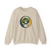 Sand crewneck sweatshirt, full front view with Oakland logo skull graphic