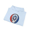 Light blue hoodie with stacked-fold look, drawstring hood, Toronto logo emblem