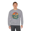 Sport grey crewneck sweatshirt with sea and figure graphic