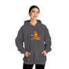 Charcoal bear graphic pullover hoodie with front pocket and drawstring hood