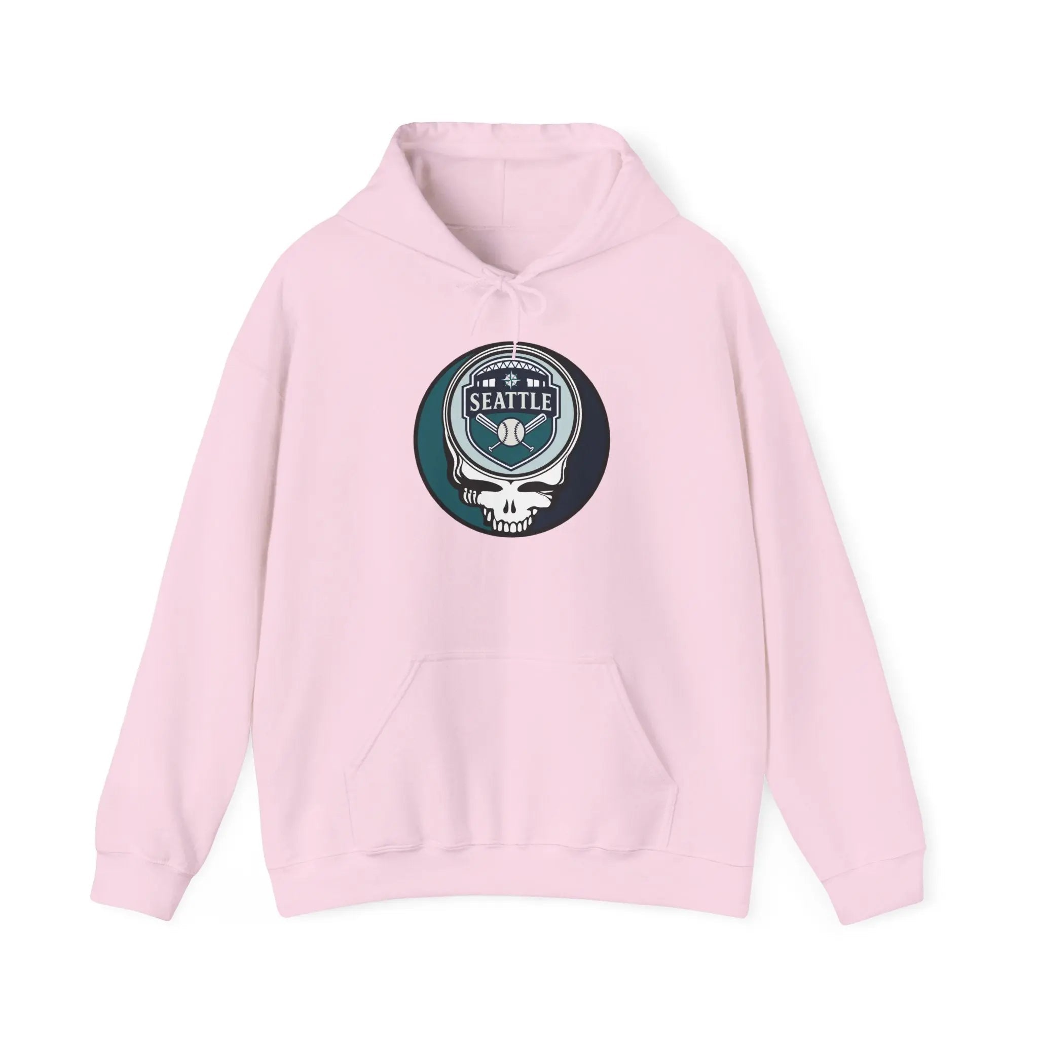 Seattle Mariners hoodie in light pink with front circular logo, hood drawstring, kangaroo pocket