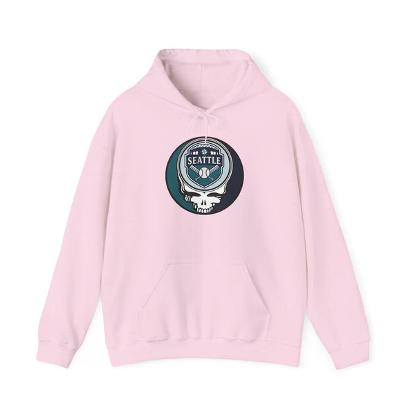 Seattle Mariners hoodie in light pink with front circular logo, hood drawstring, kangaroo pocket