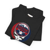 Black crewneck T-shirt with circular Boston logo and skull graphic