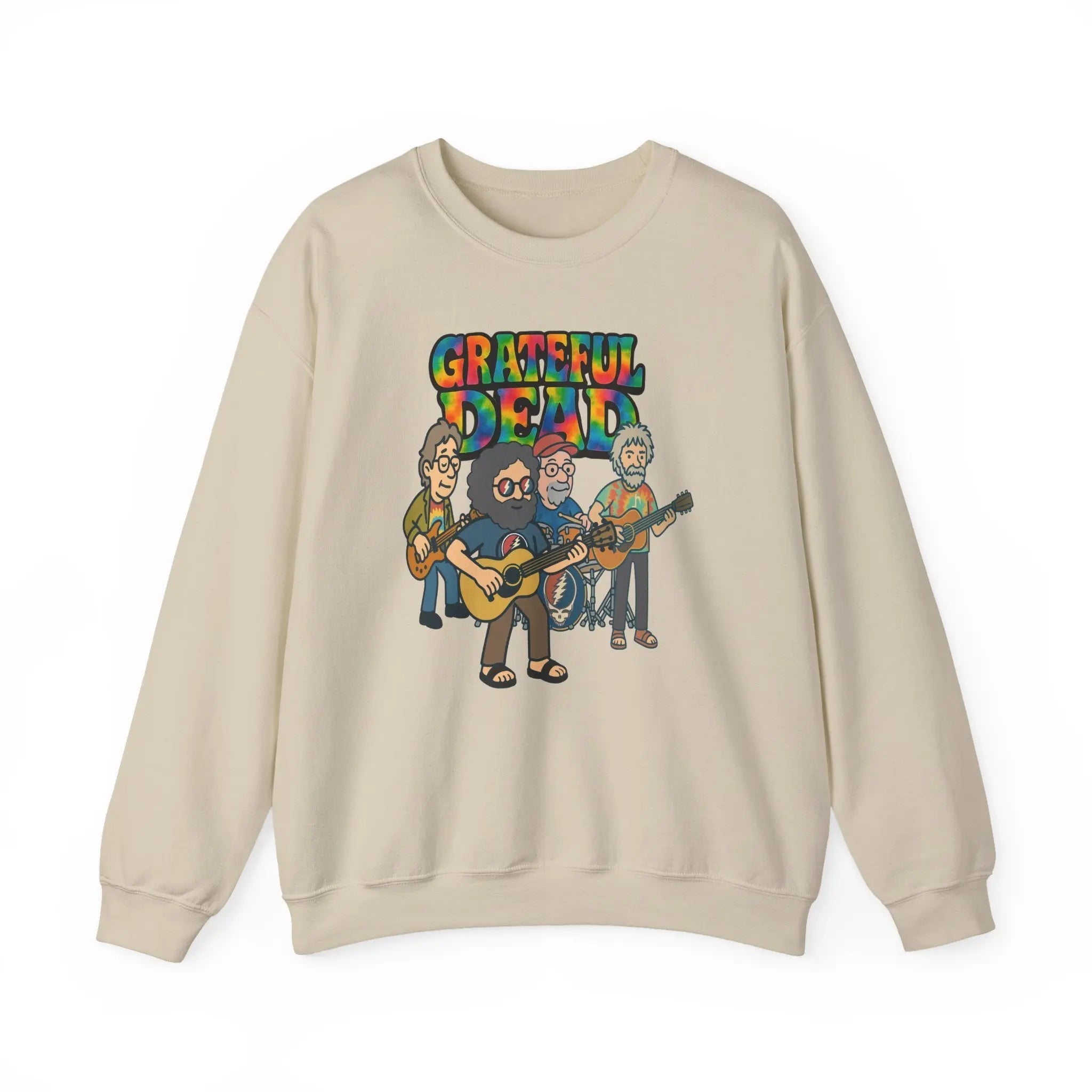 Light sand crewneck sweatshirt with long sleeves and Grateful Dead band graphic