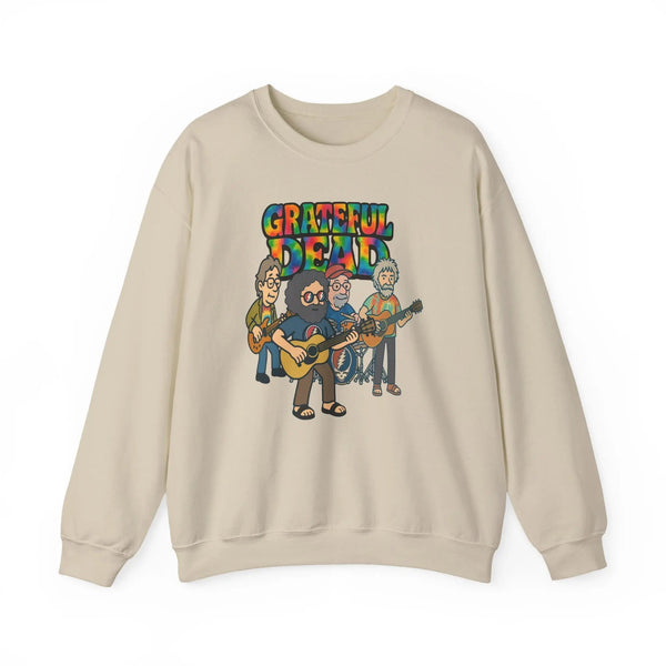 Light sand crewneck sweatshirt with long sleeves and Grateful Dead band graphic