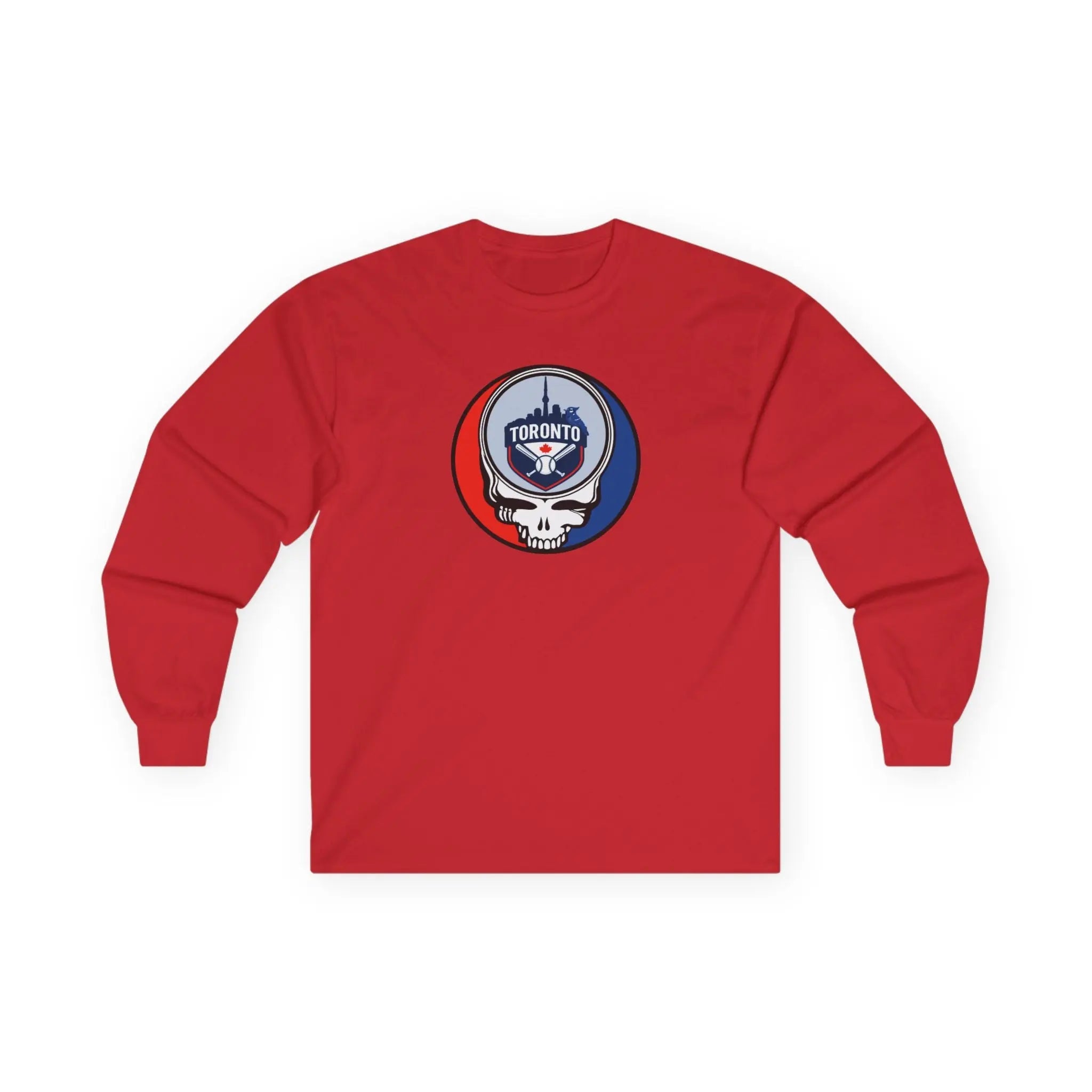 Toronto Blue Jays red long-sleeve T-shirt with circular Stealie logo