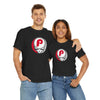 Black short-sleeve T-shirt with circular P skull team logo