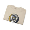 Sand crewneck sweatshirt with large circular Milwaukee skull logo graphic
