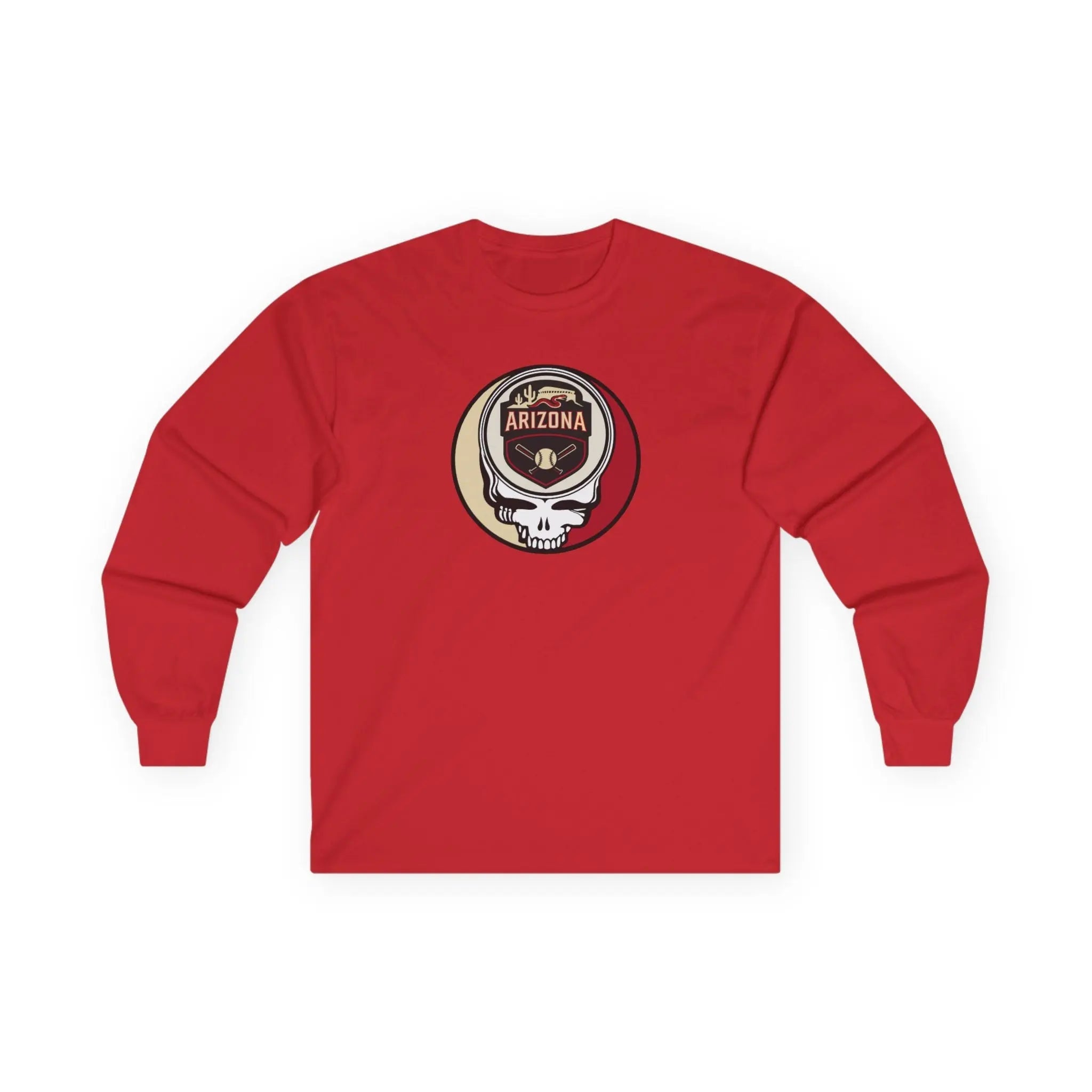 Red long sleeve T-shirt with Arizona Diamondbacks Stealie skull logo