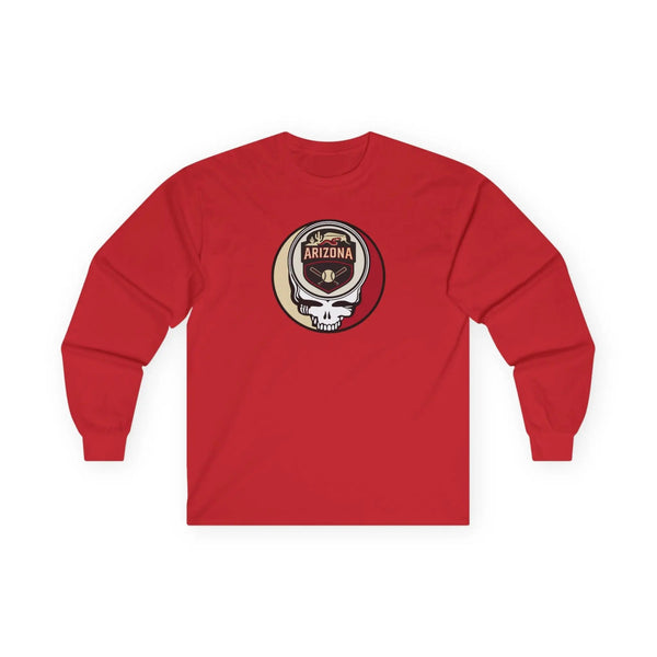 Red long sleeve T-shirt with Arizona Diamondbacks Stealie skull logo