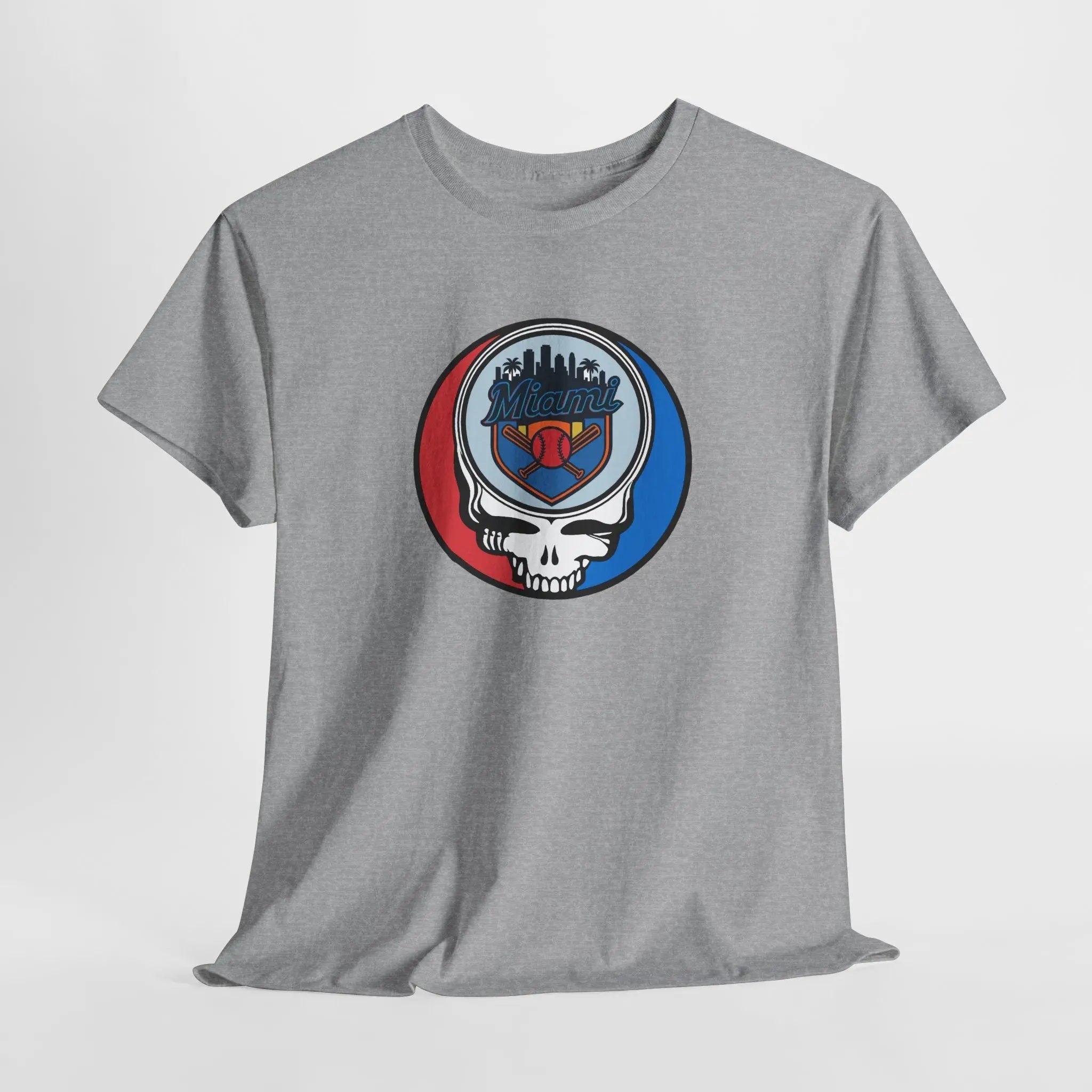 Miami Marlins Stealie T-shirt, sport grey, crew neck with circular skull team emblem
