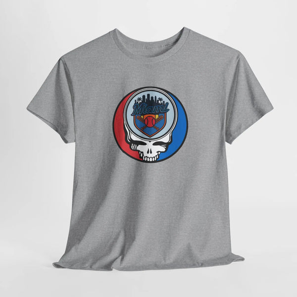Miami Marlins Stealie T-shirt, sport grey, crew neck with circular skull team emblem