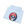 Light blue hoodie folded, with circular Philadelphia team logo centered on chest