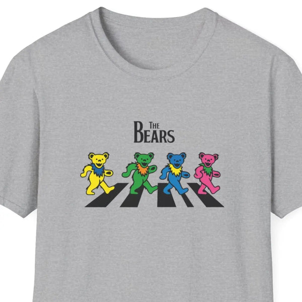 Heather grey graphic T-shirt with “The Bears” text and four cartoon bear characters