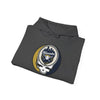 Dark heather hoodie with front hood and drawstring, featuring Milwaukee logo graphic.
