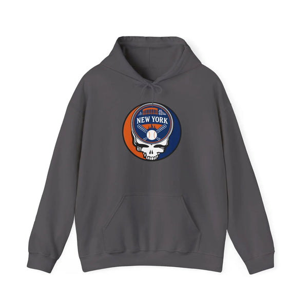 New York Mets hoodie in charcoal with front Stealie skull logo