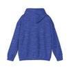 Heather blue bear hoodie with front kangaroo pocket and drawstring hood