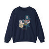 Navy folded crewneck sweatshirt with Jerry beer graphic on chest