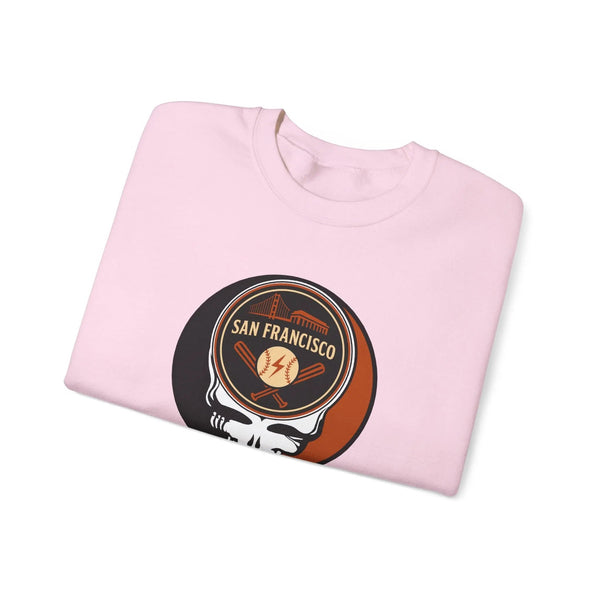 Pink crewneck sweatshirt with San Francisco Giants Stealie logo graphic